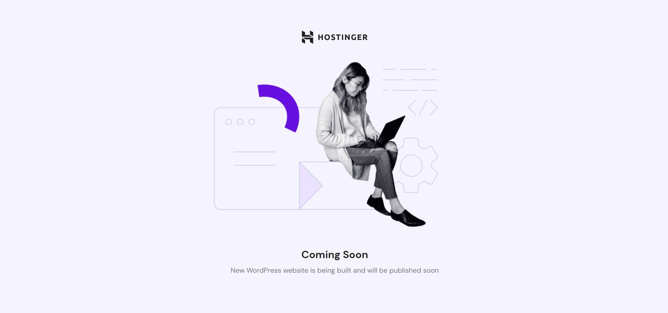 Hostinger coming soon page that appears when maintenance mode is enabled
