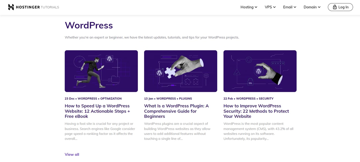 Hostinger Tutorials showcasing WordPress guides