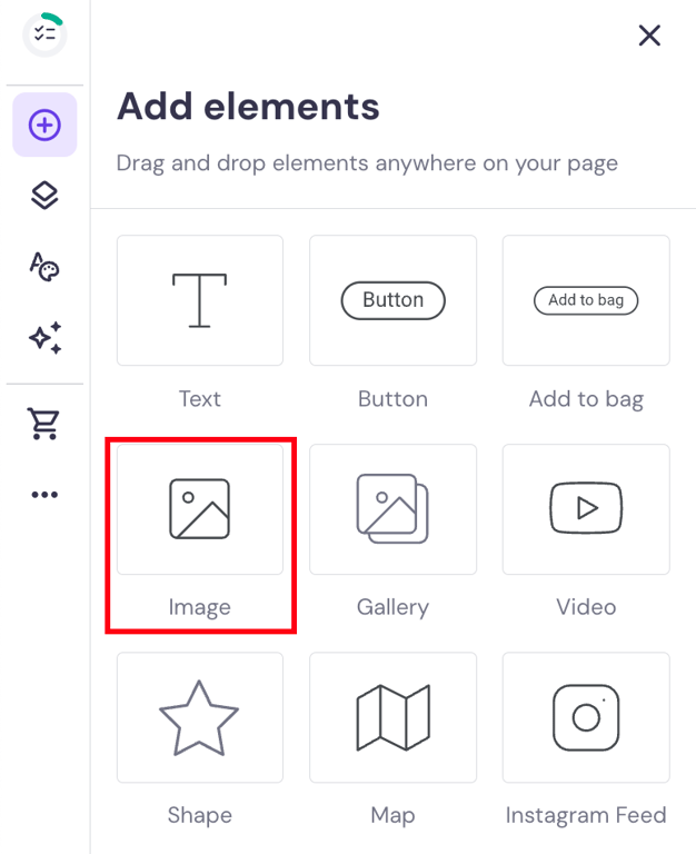 Hostinger Website Builder add elements page highlighting image option