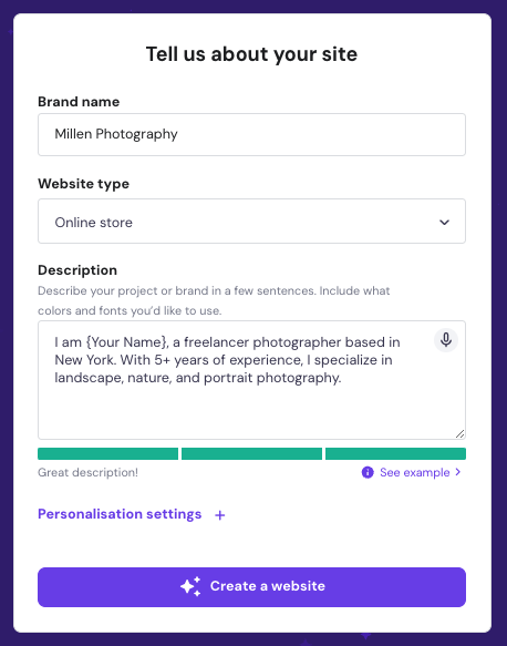 Hostinger Website Builder AI builder form