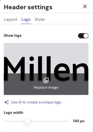 Hostinger Website Builder header  settings