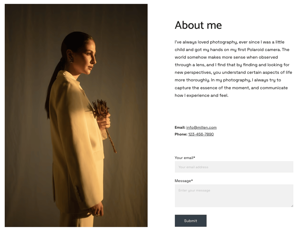 Hostinger Website Builder Millen template about me page