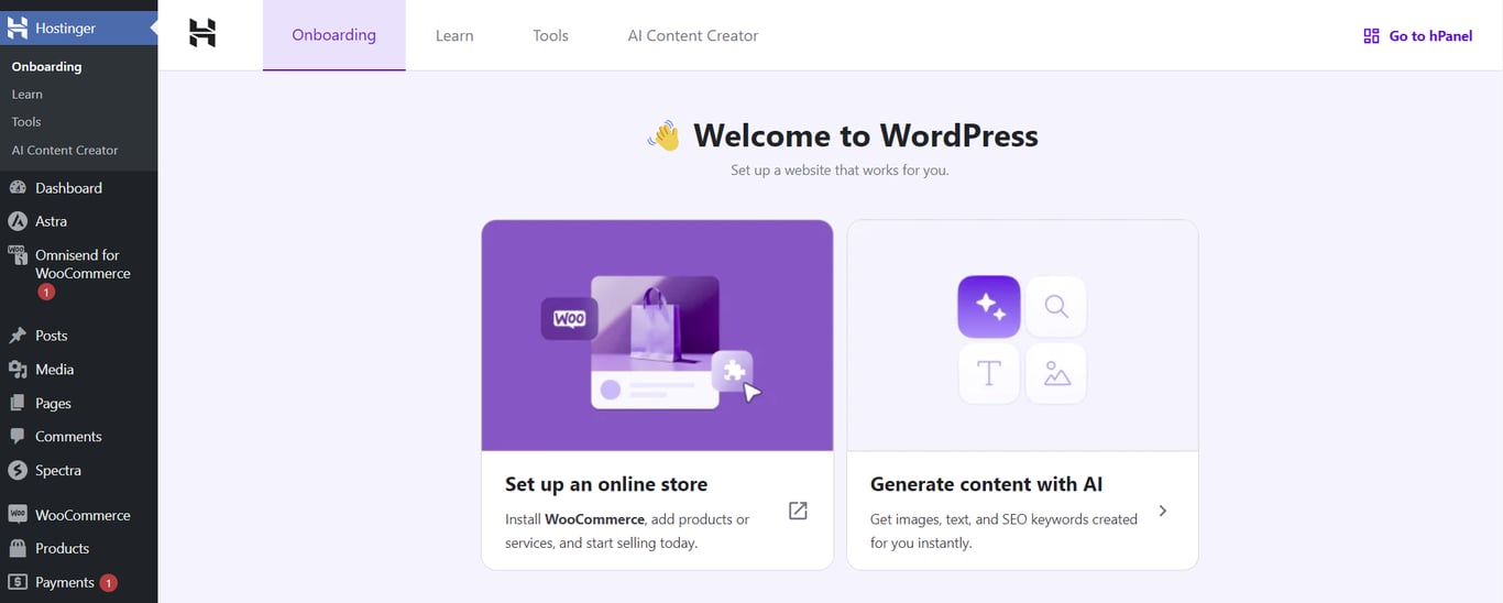 Hostinger Easy Onboarding plugin on WordPress