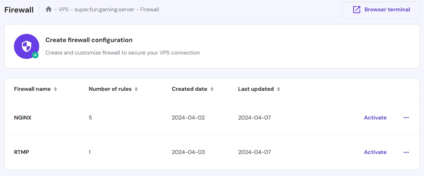 hPanel's built-in firewall management tool