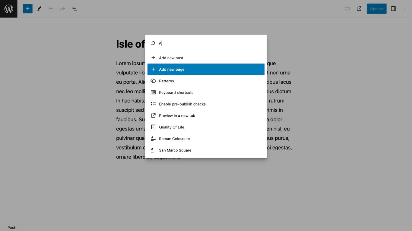 Adding a new page using the Command Palette