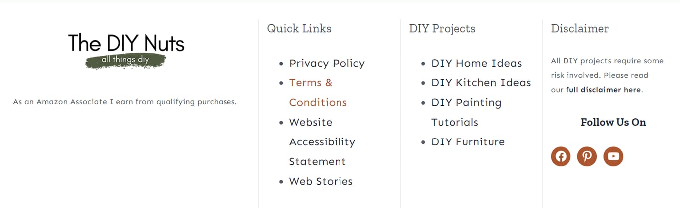 The footer area of The DIY Nuts