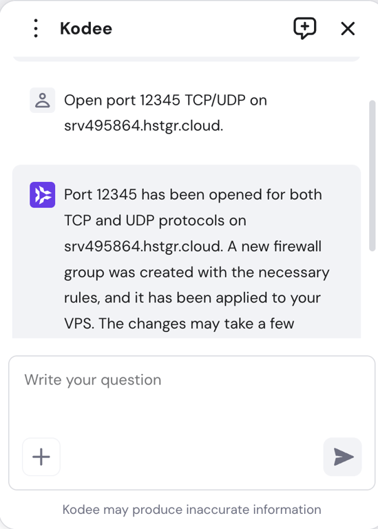 Kodee opens a port on a VPS