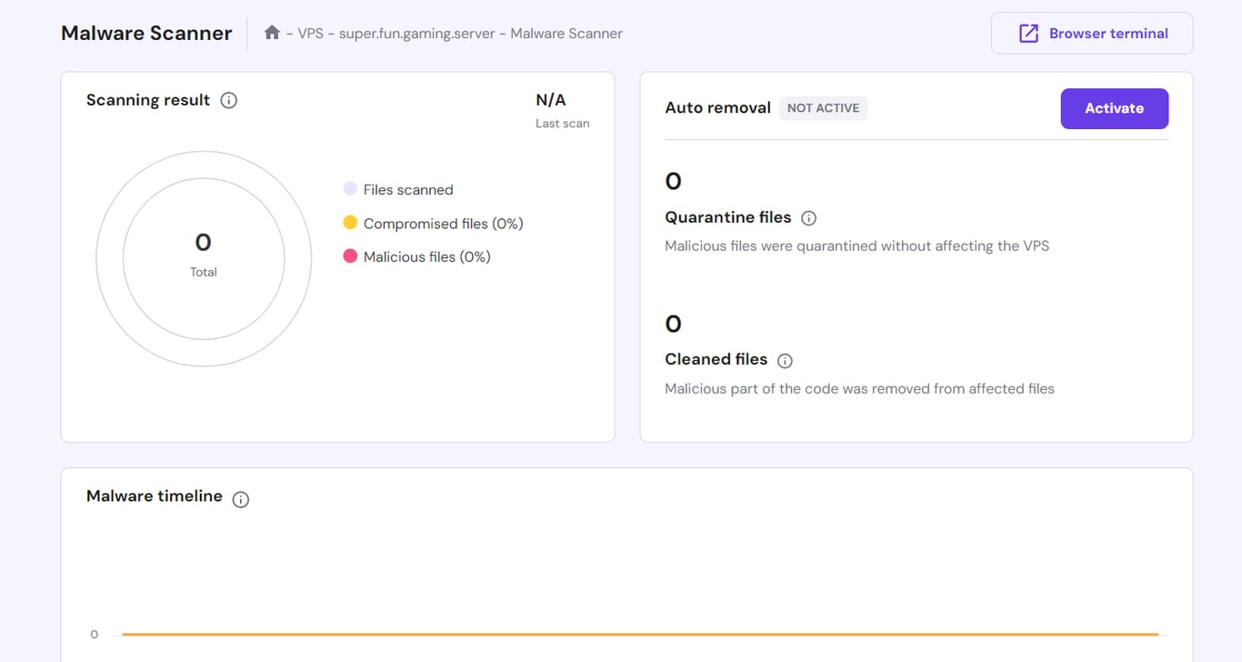 Monarx Malware Scanner menu in hPanel