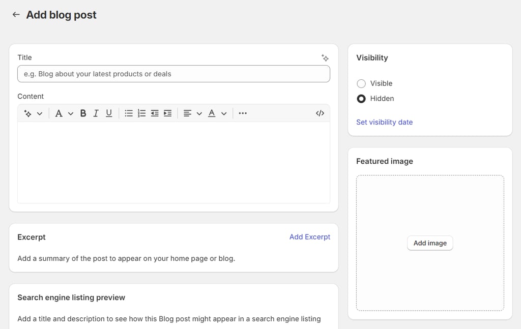 Shopify blog editor