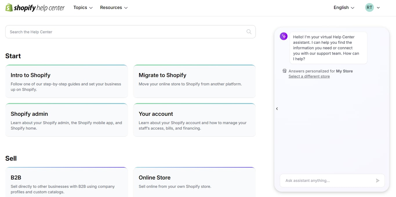 Shopify Help Center with AI helpdesk