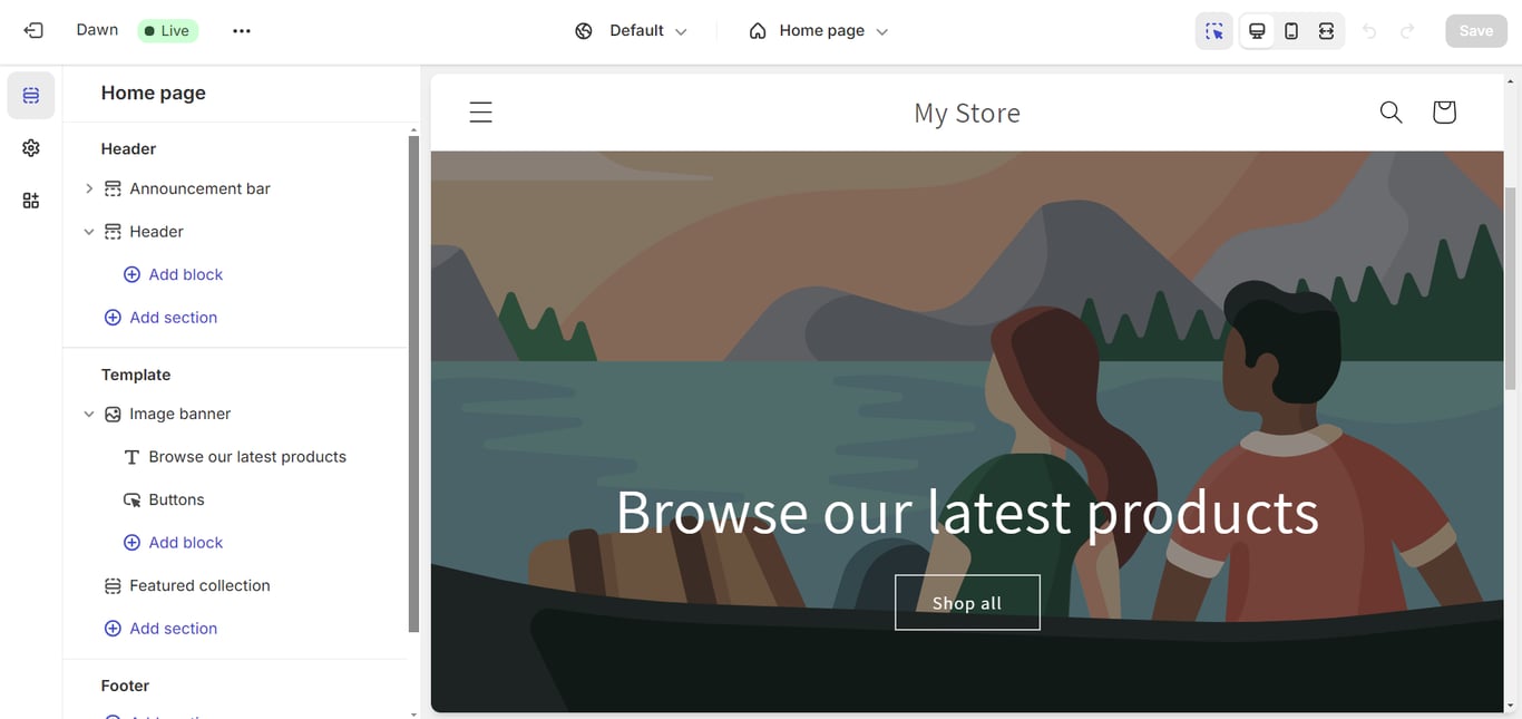 Shopify theme editor