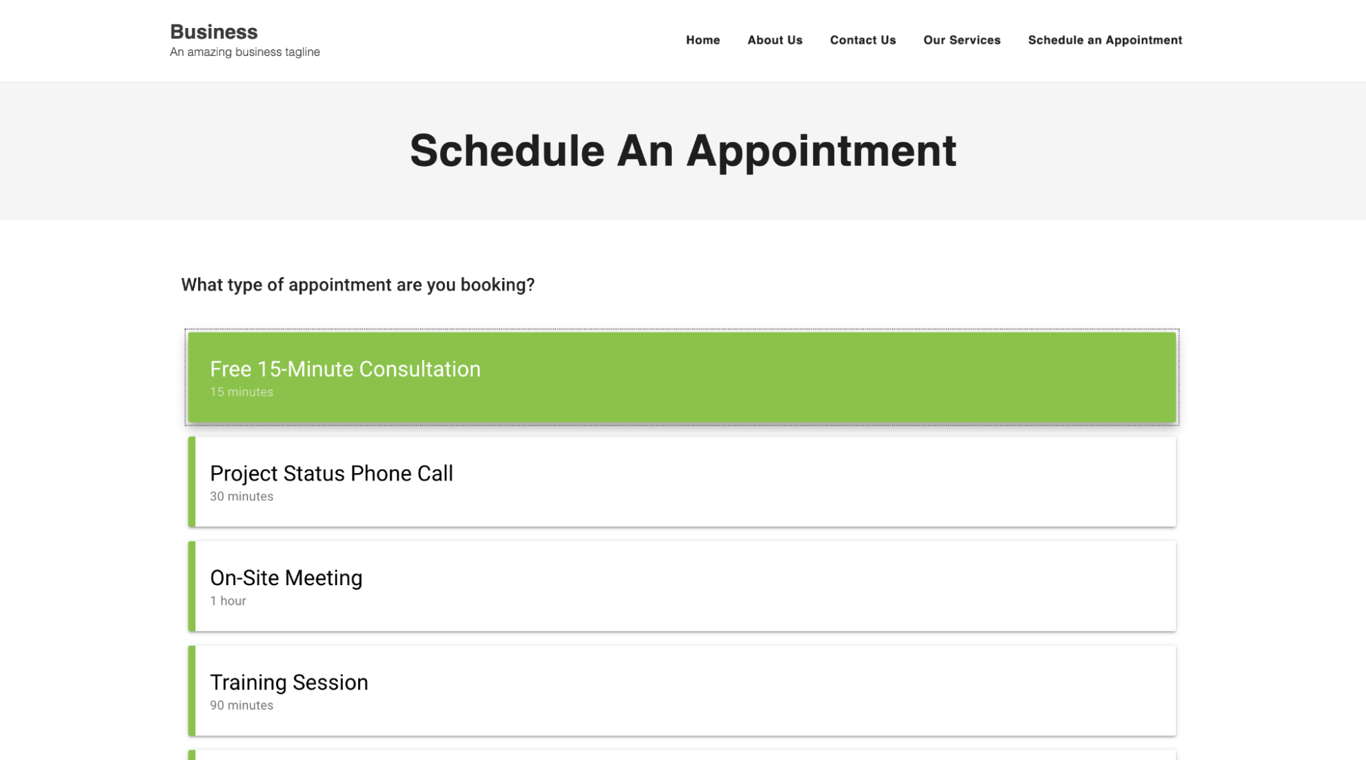 Example of an appointment booking page using the Simply Schedule Appointments plugin