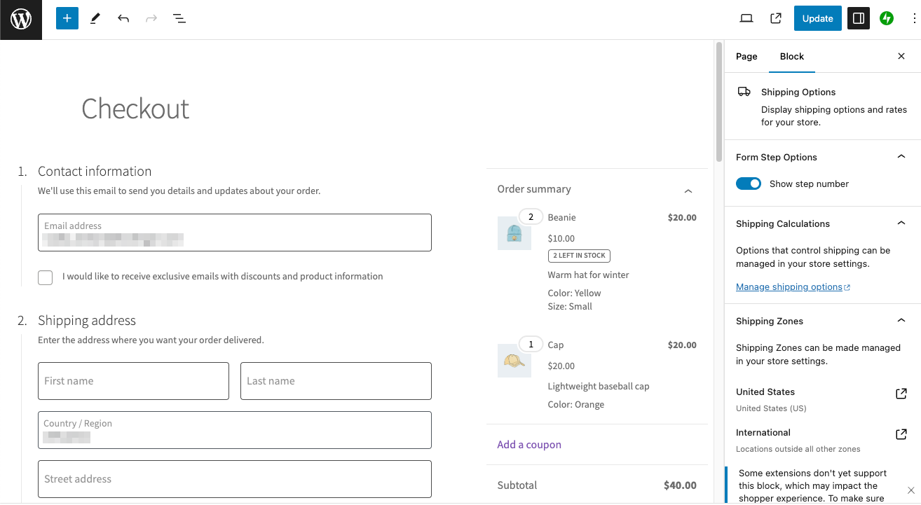 storefront checkout page