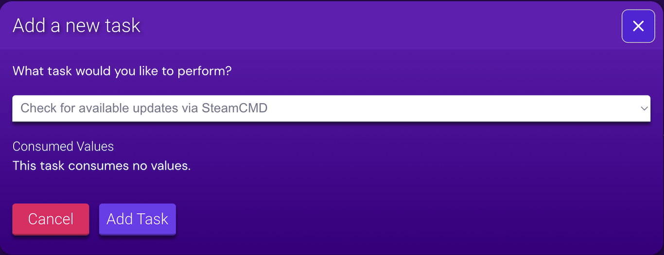 Task scheduler in Hostinger Game Panel