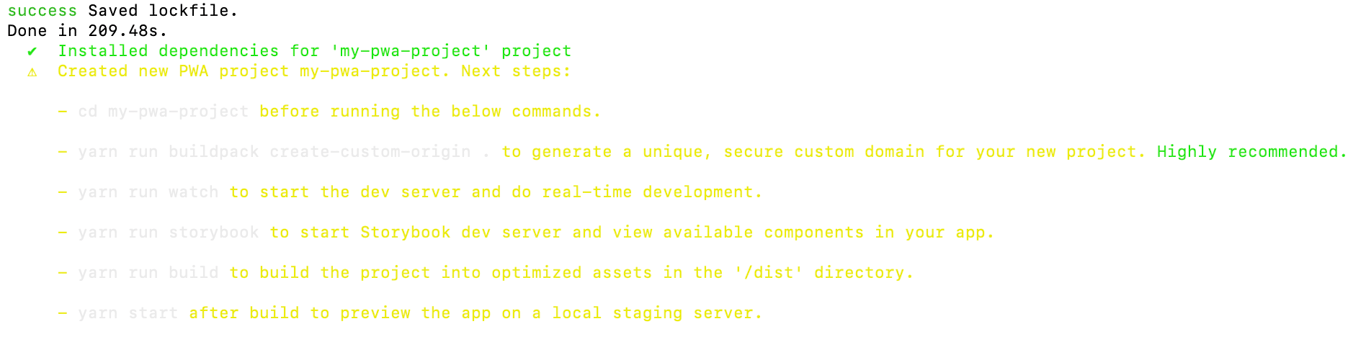 Magento PWA Studio project successful output