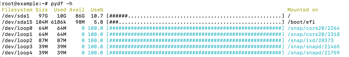 The pydf command's output