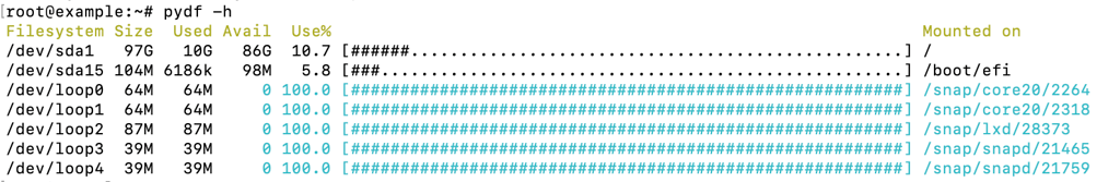 The pydf command's output
