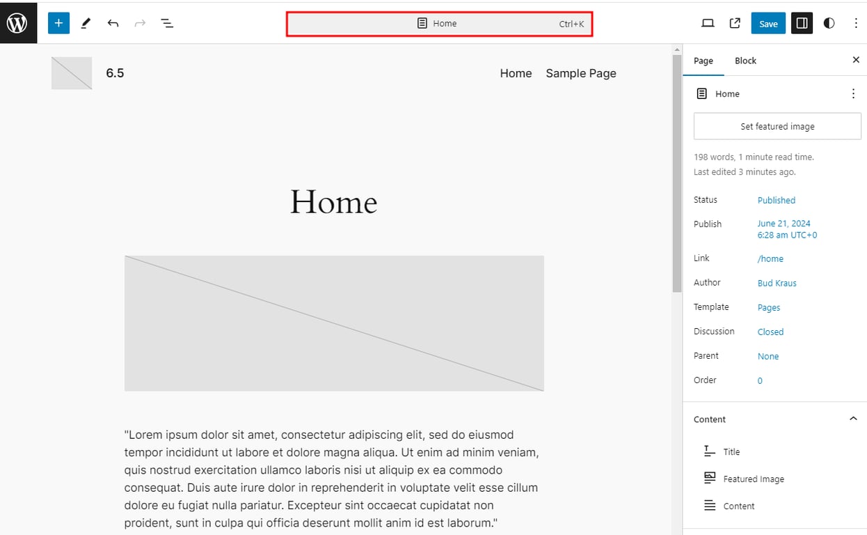 Command Palette button at the top bar