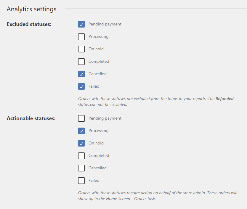 Analytics settings on WooCommerce