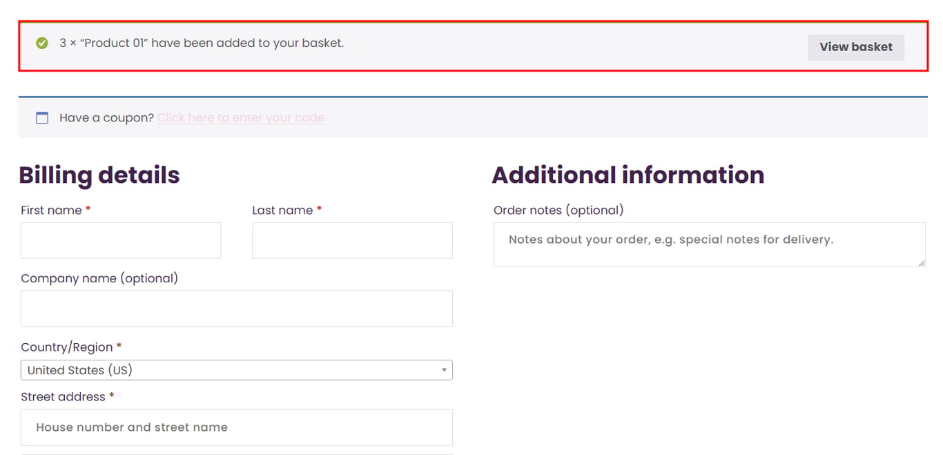 WooCommerce direct checkout via manual link, demonstrating how it works for bundled items