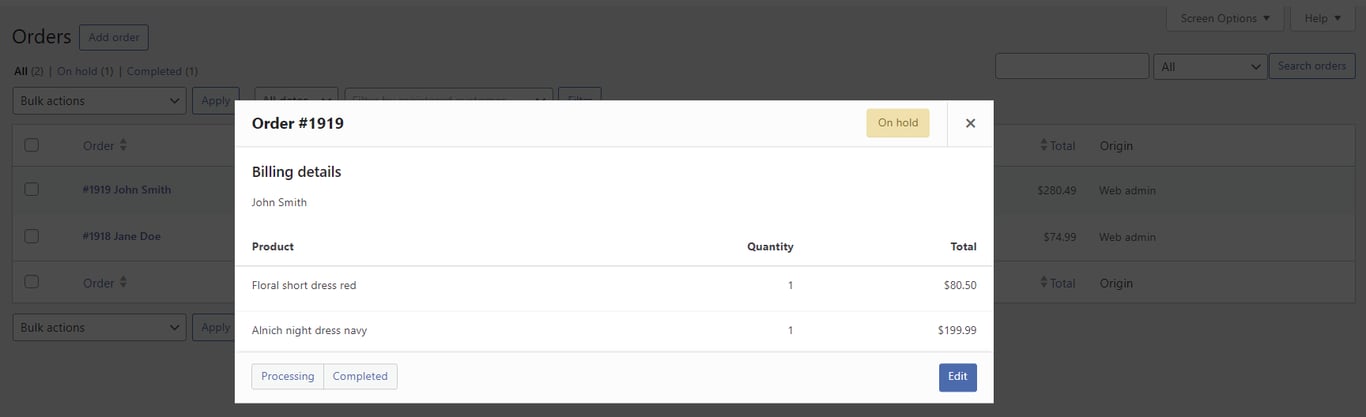 Previewing an order on WooCommerce