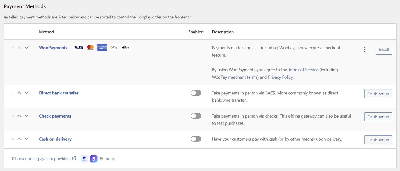 WooCommerce payment methods