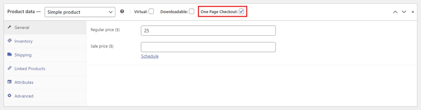 Enabling one-page checkout form in a product page