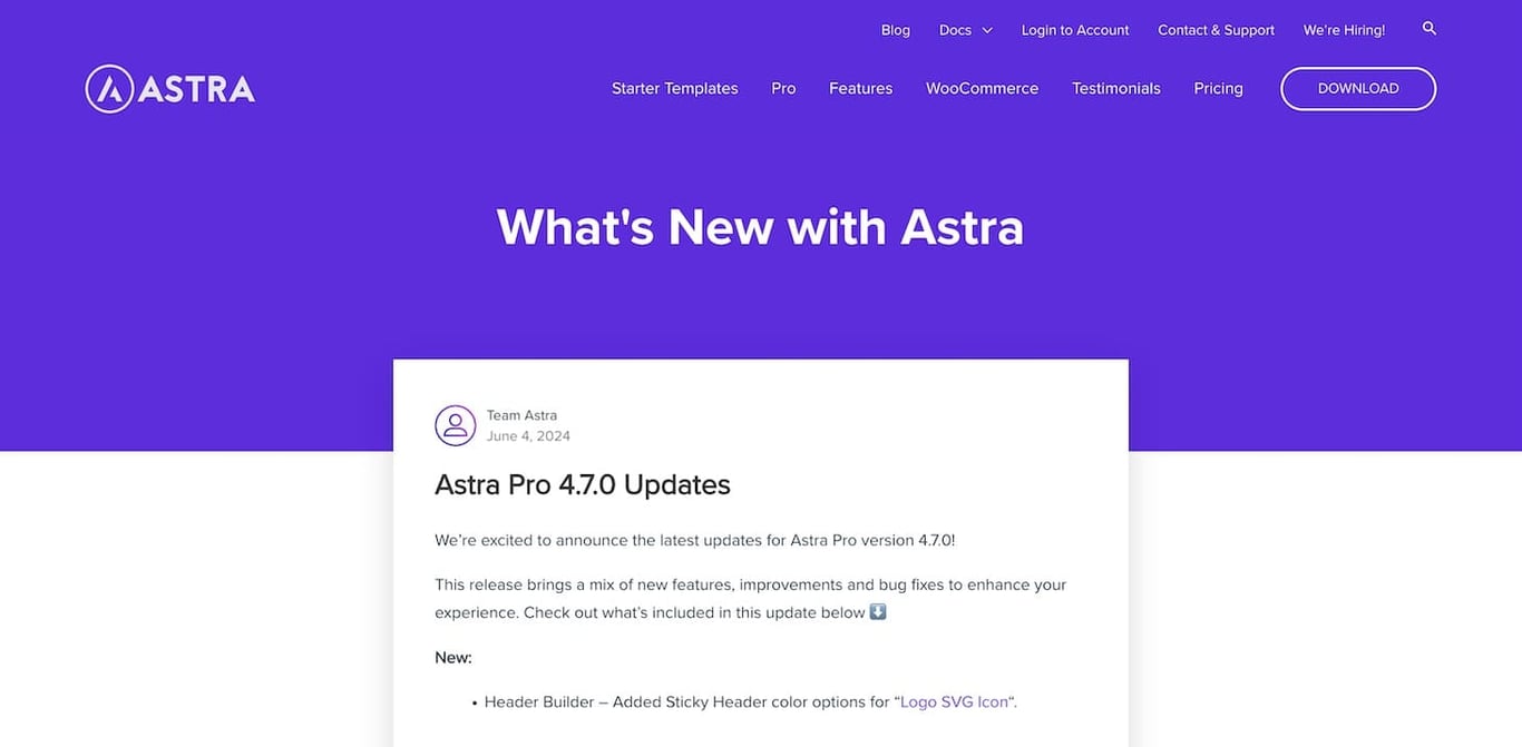 Astra change log file