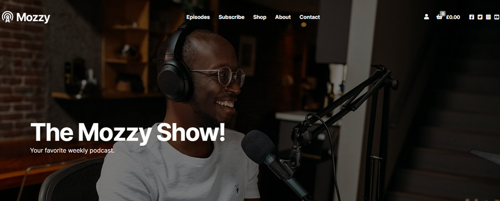 An example podcast site using the Mozzy theme