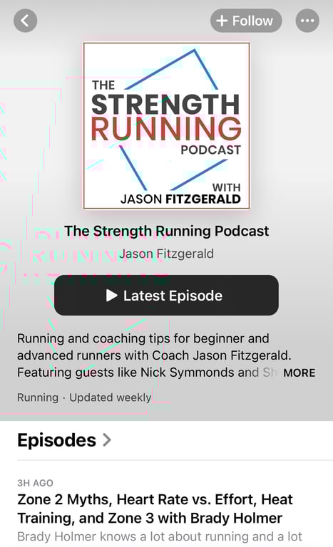 The Strength Running Podcast landing page in Apple Podcastsv