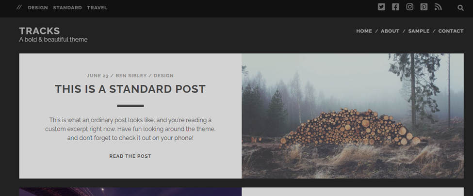 An example website using the Tracks WordPress theme