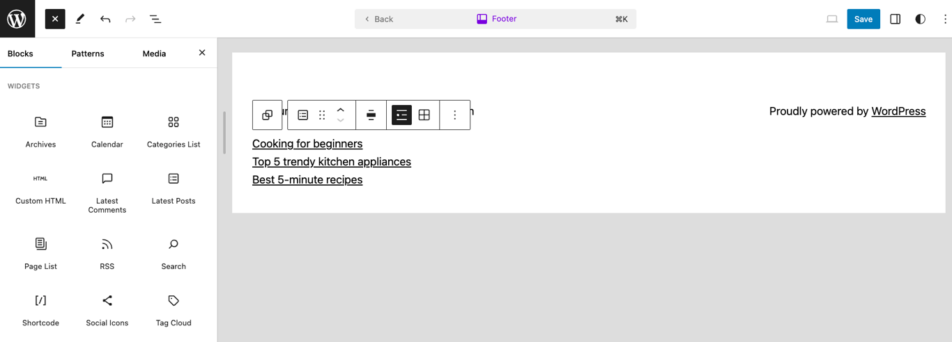 Customization options for the Recent Posts widget in the block editor