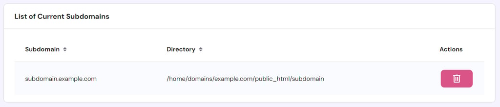 List of current subdomains in Hostinger's hPanel