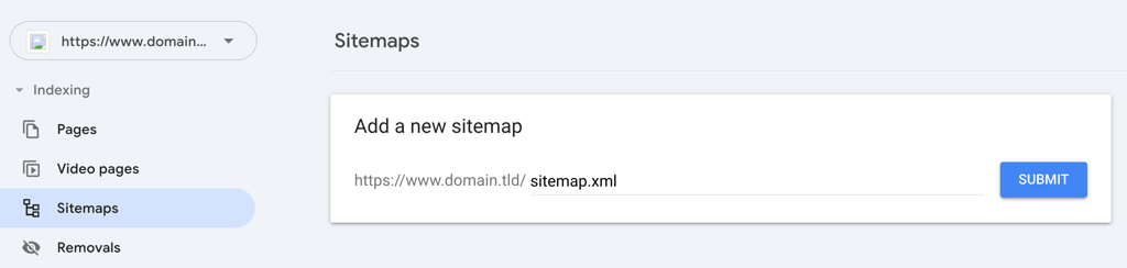 Google Search Console's sitemap submission menu