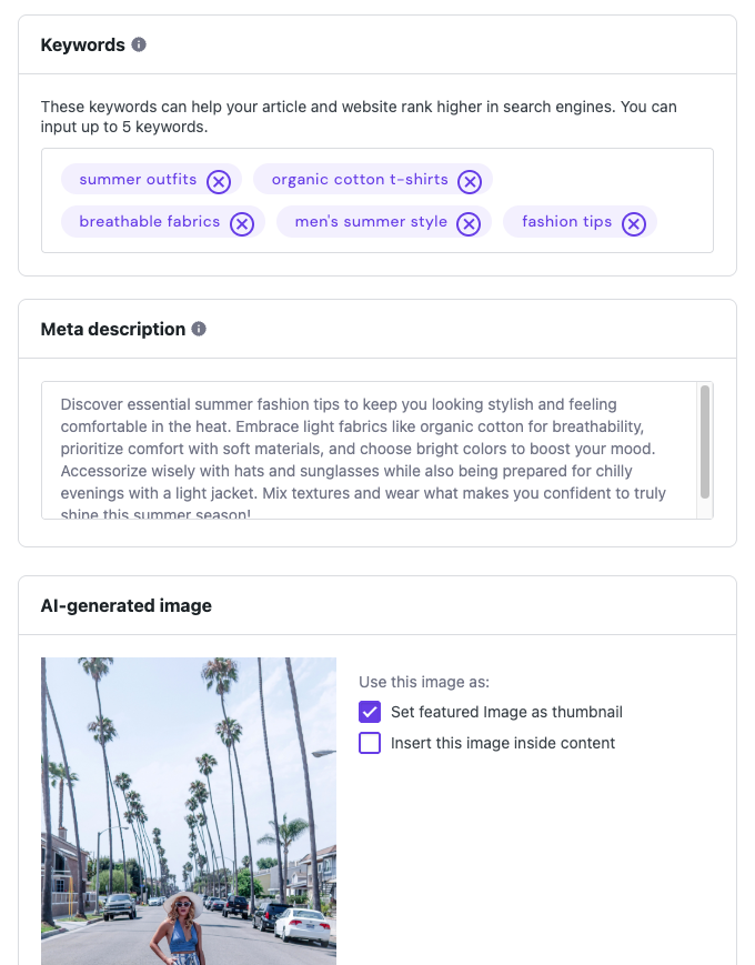 The Hostinger AI Content Creator content draft result.
