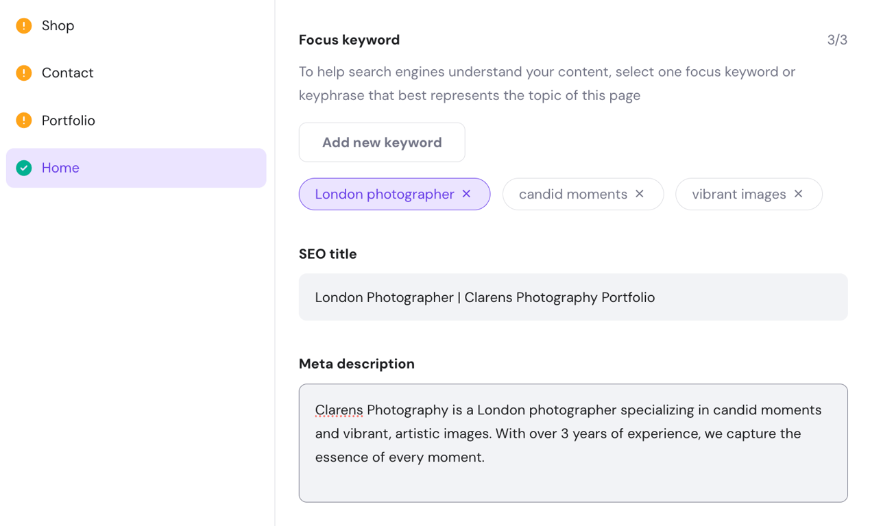 Hostinger Website Builder SEO title and description fields