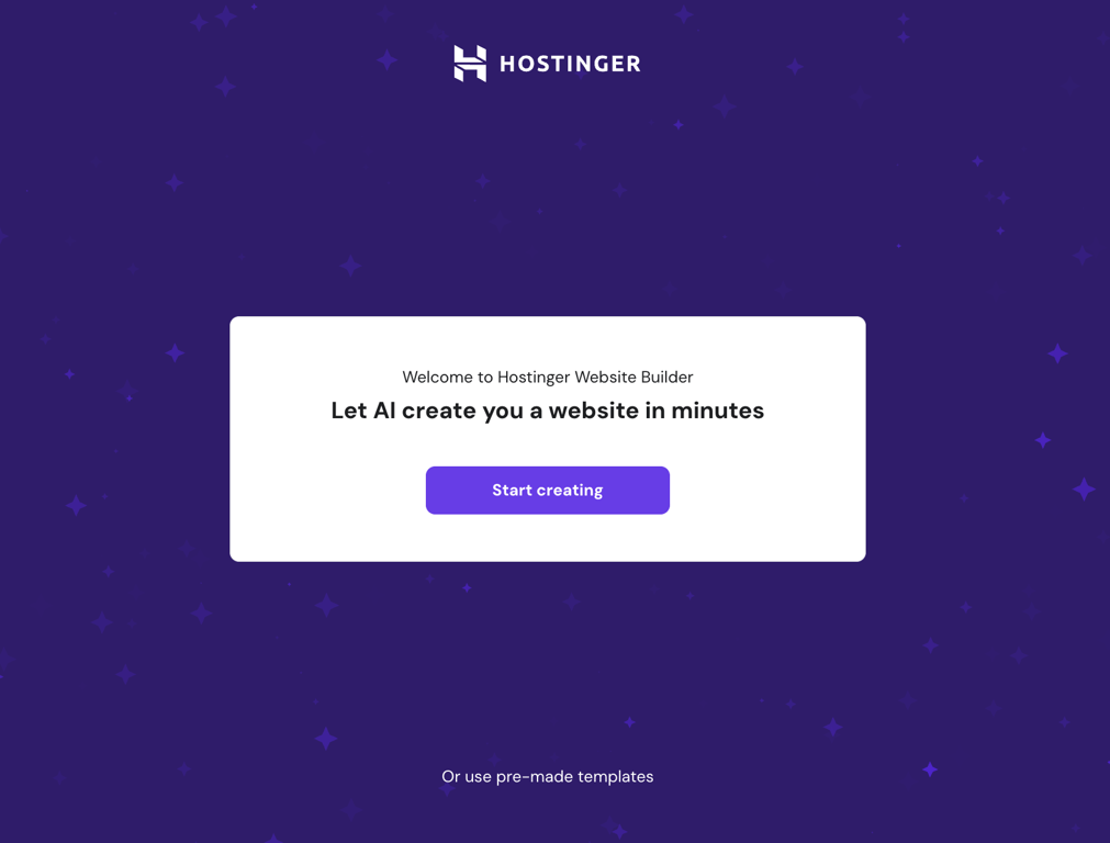 Hostinger Website Builder startup page