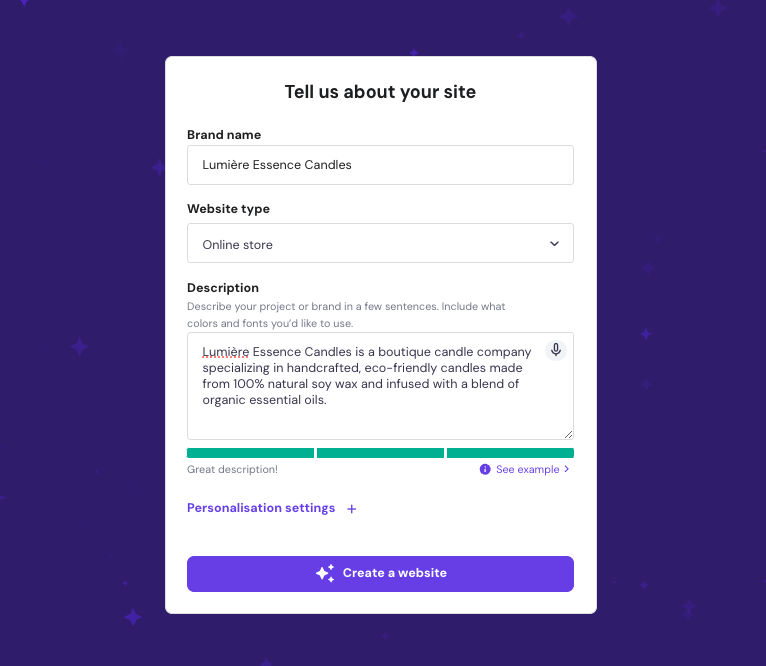 Hostinger Website Builder website description example