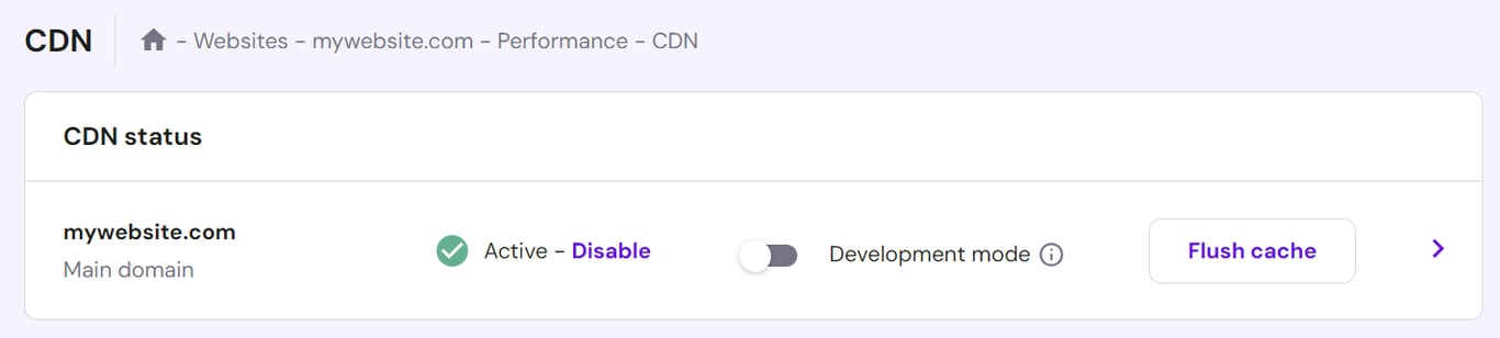 CDN settings in Hostinger's hPanel