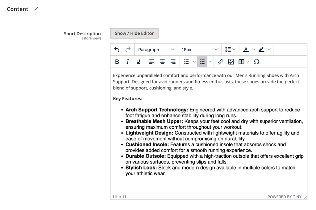 The Short Description editor in Magento