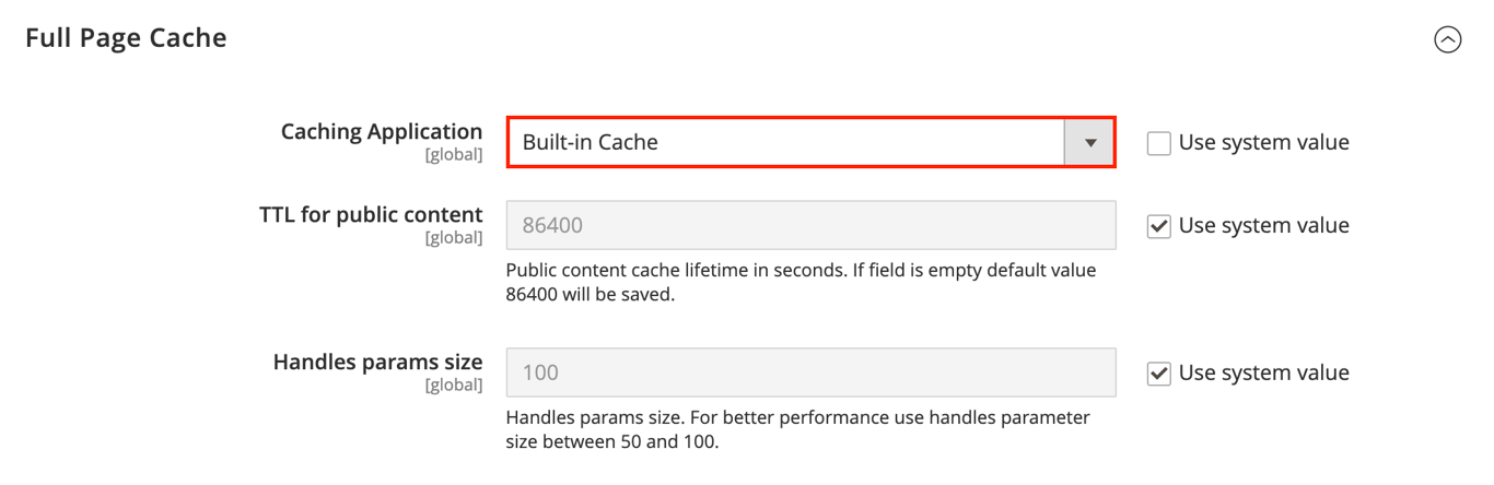 The Caching Application option in Magento