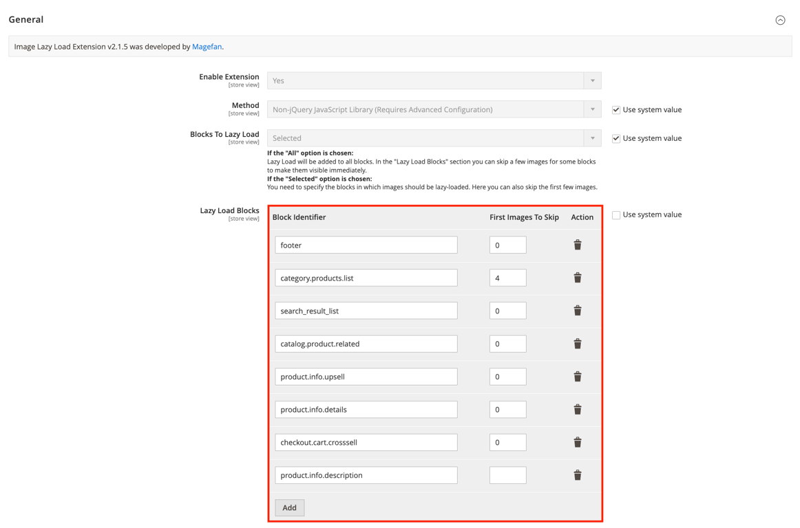 The Lazy Load Blocks option in Magento