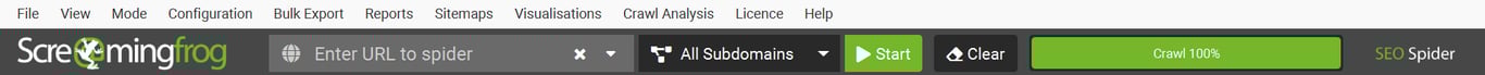 The top menu bar in Screaming Frog containing a search field to enter the URL user wants to crawl