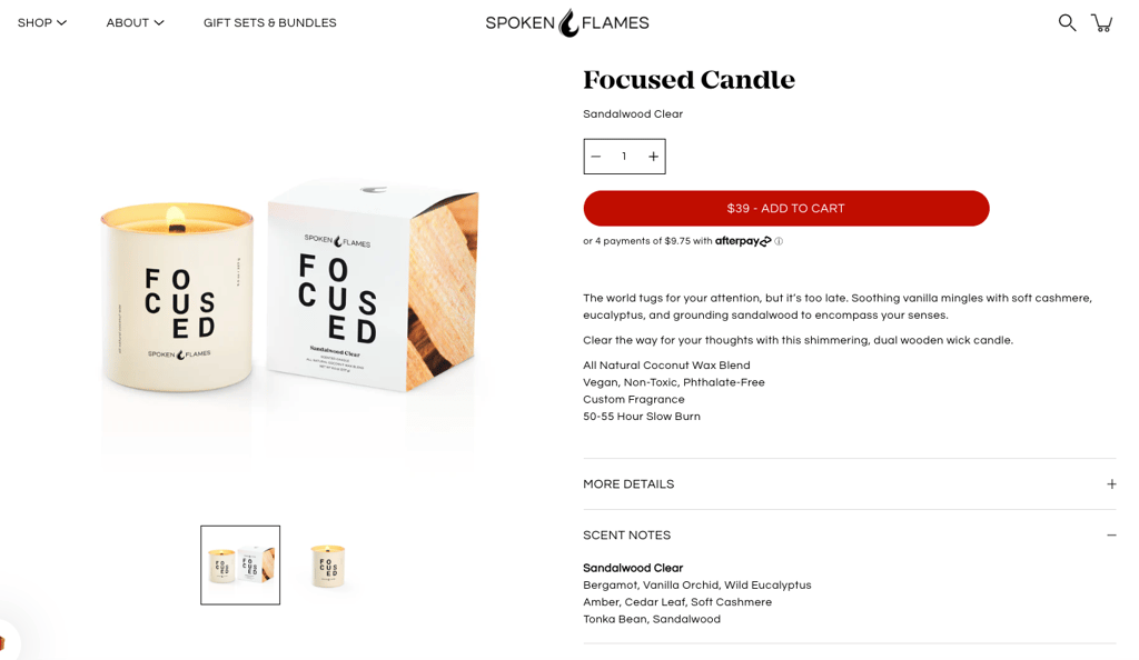 Spoken Flames focused candle page