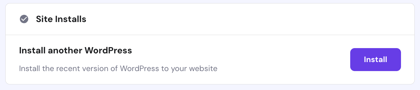 The Site Installs menu in hPanel