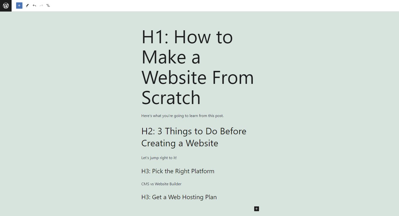 Proper heading structure example on WordPress