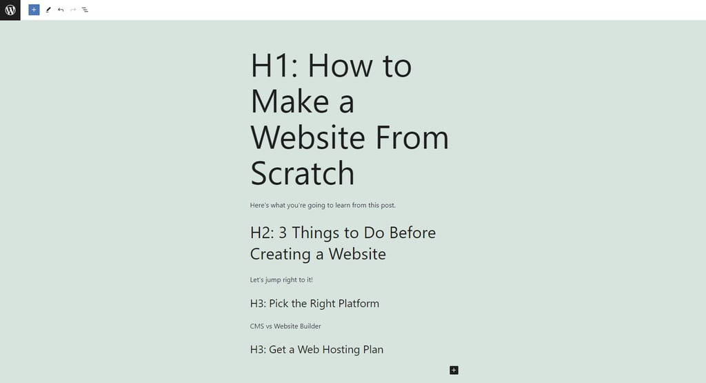 Proper heading structure example on WordPress