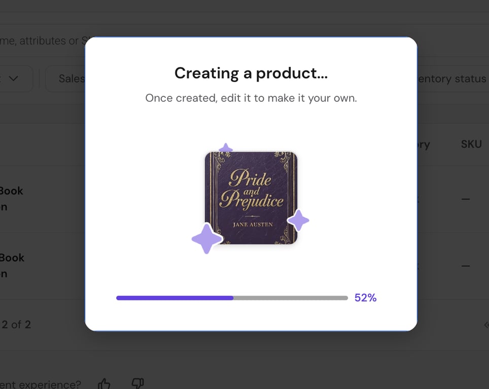 Loading image of Hostinger Ecommerce generating a product description from an uploaded product image