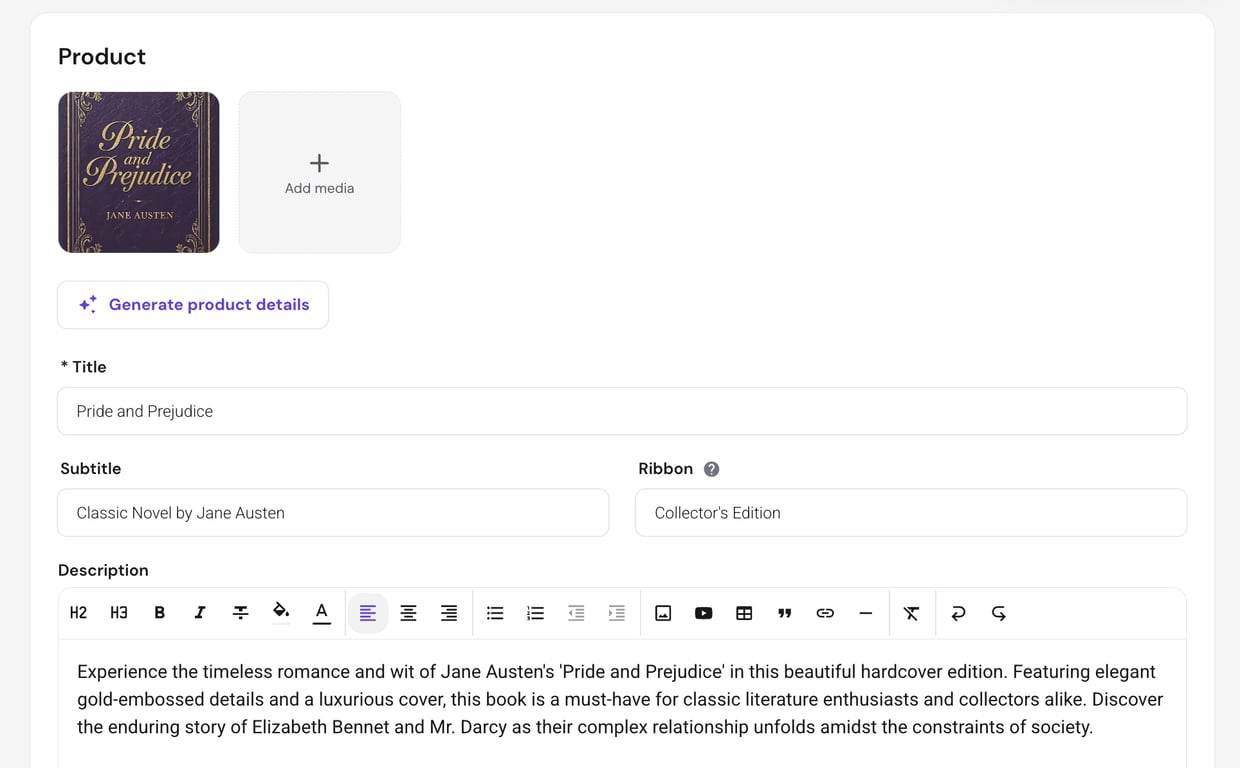 Hostinger Ecommerce generating a product description from an uploaded product image
