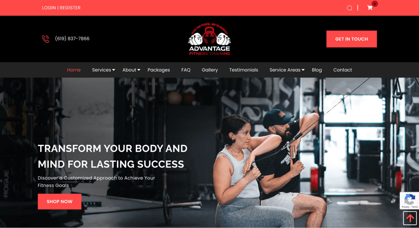 Advantage Fitness Training homepage
